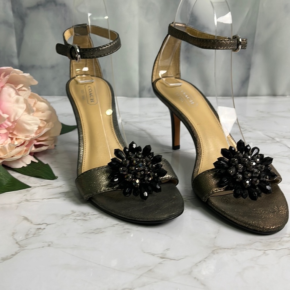 Coach Womens Nora Metallic Open Toe Embellished Pump Size 7.5
